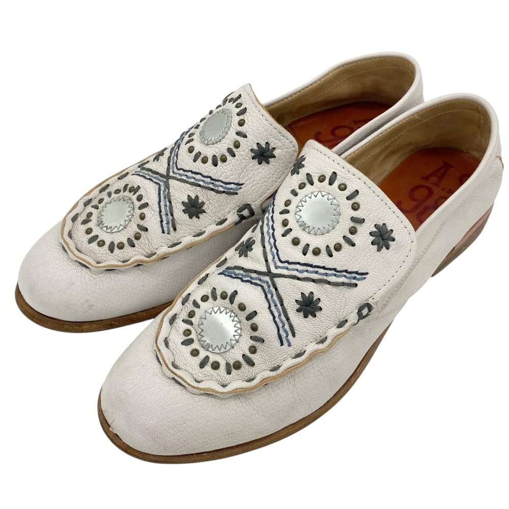 A.S. 98 White Embroidered Leather Loafers Southwest